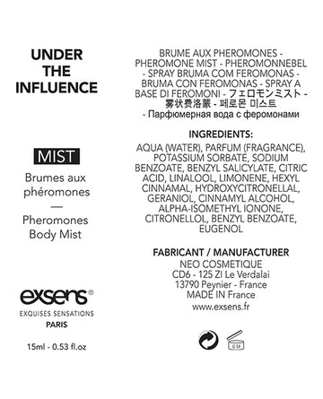 EXSENS of Paris Body Mist with Pheromones - 15 ml Under the Influence Technic/néo Cosmetique