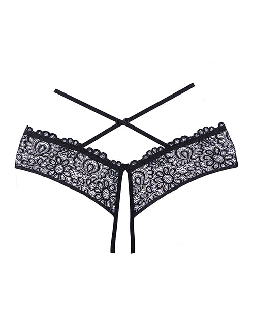Adore Crayzee Open Panty w/Criss Cross Waist Straps & Lace Black O/S Allure Lingerie Lp