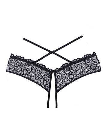 Adore Crayzee Open Panty w/Criss Cross Waist Straps & Lace Black O/S Allure Lingerie Lp