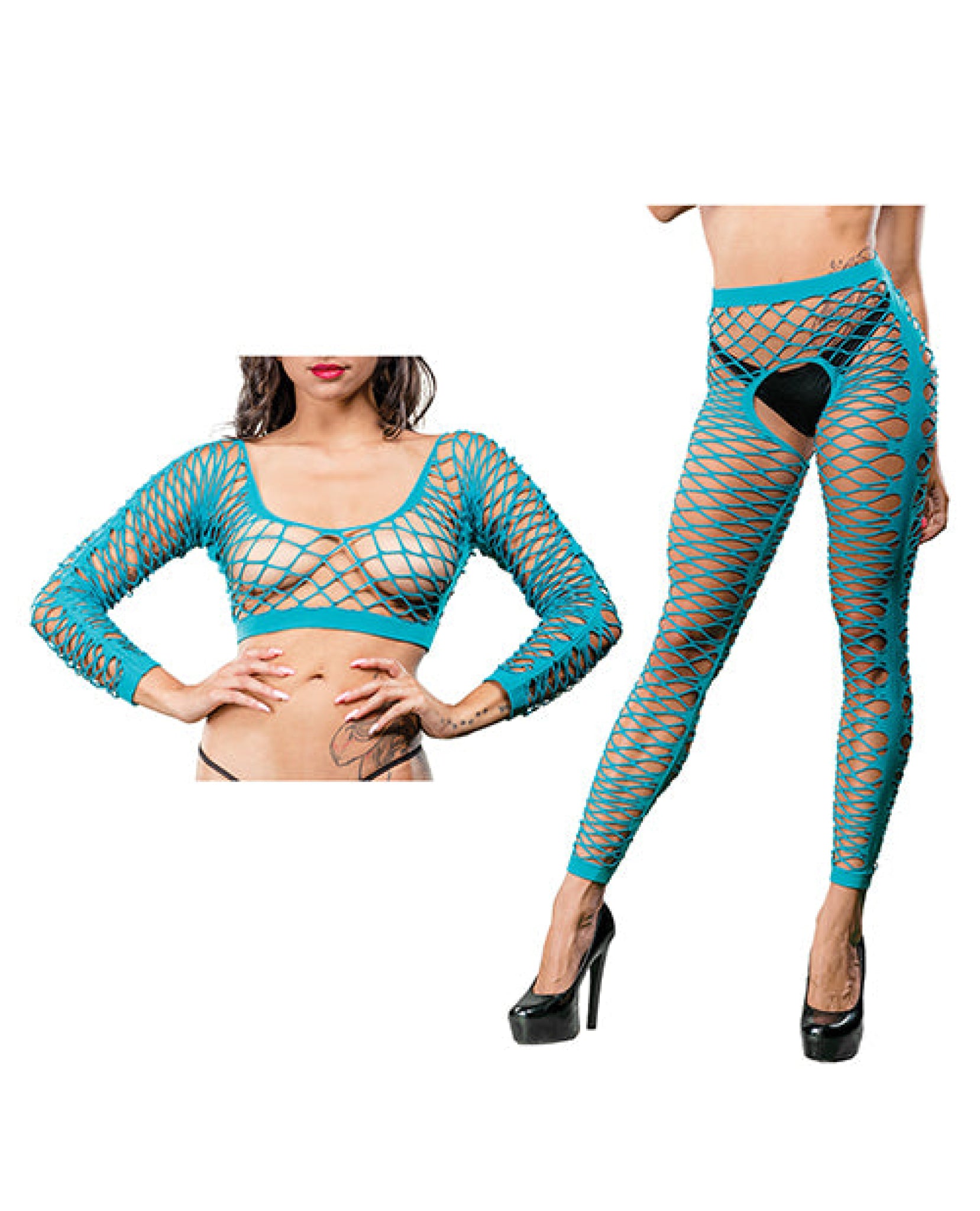 Beverly Hills Naughty Girl Crotchless Front Mesh & Side Design Leggings O/s Beverly Hills Naughty Girl