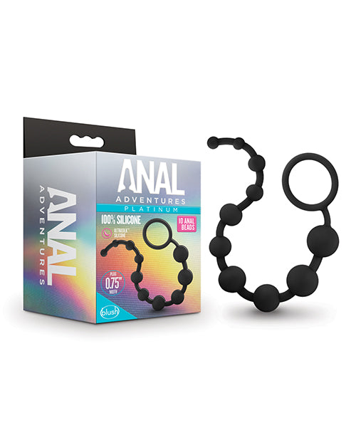 Blush Anal Adventures Platinum Silicone 10 Anal Beads - Black Blush Novelties