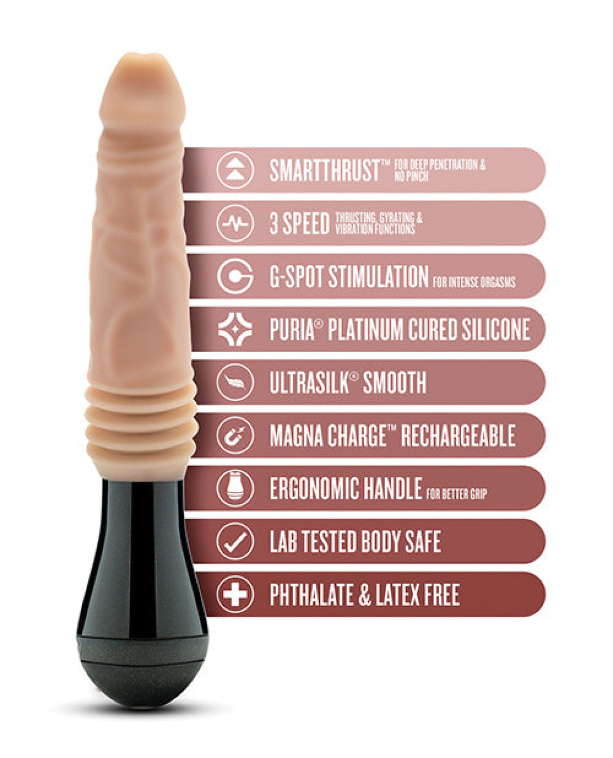 Blush Dr. Skin Silicone Dr. Arthur Thrusting Gyrating Vibrating Dildo Blush