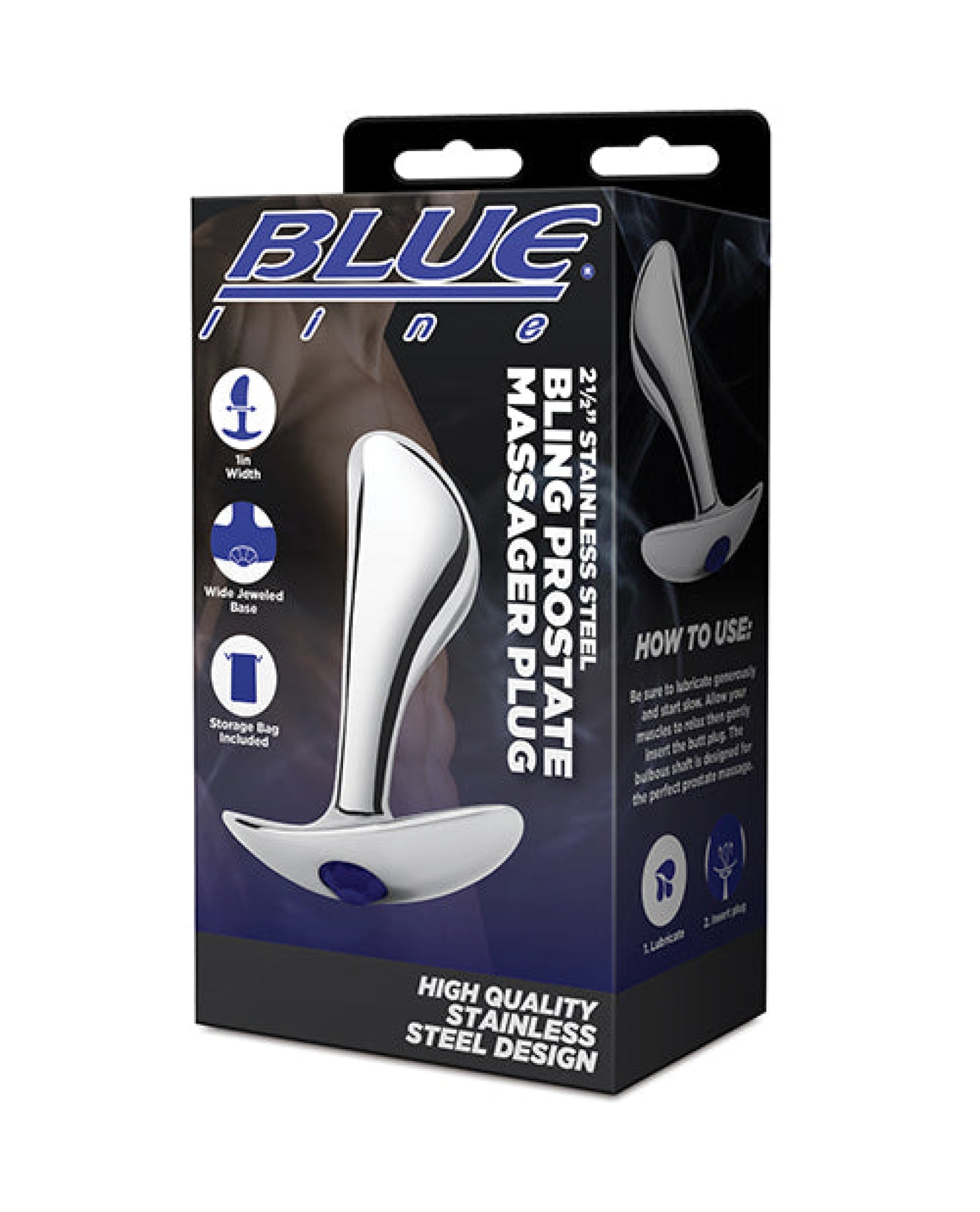 Blue Line 2.5" Stainless Steel Bling Prostate Massager Plug Electric Eel INC