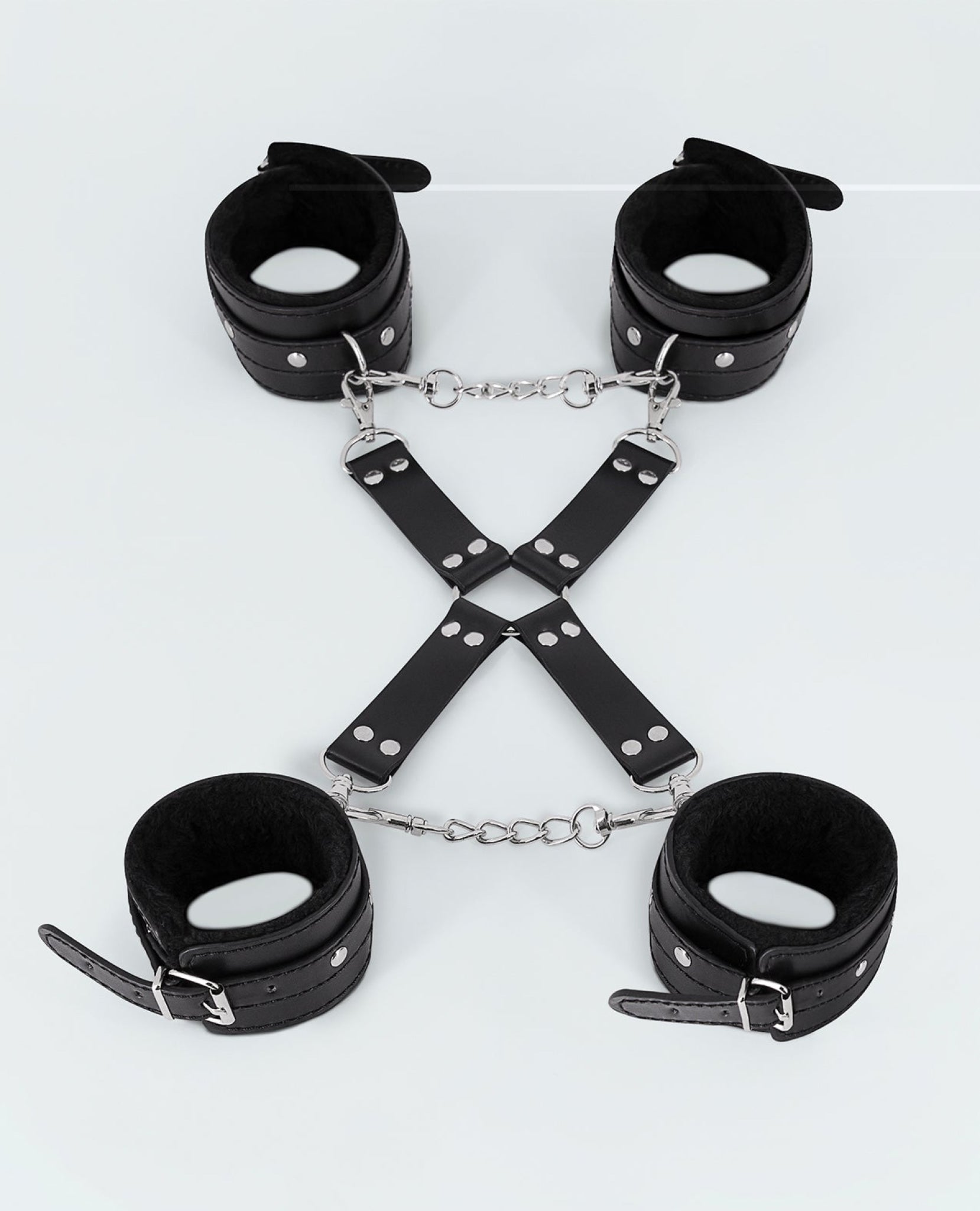 Lust Pu Leather All 4's Fuzzy Cuff Set - Black Comme Ci Comme Ca