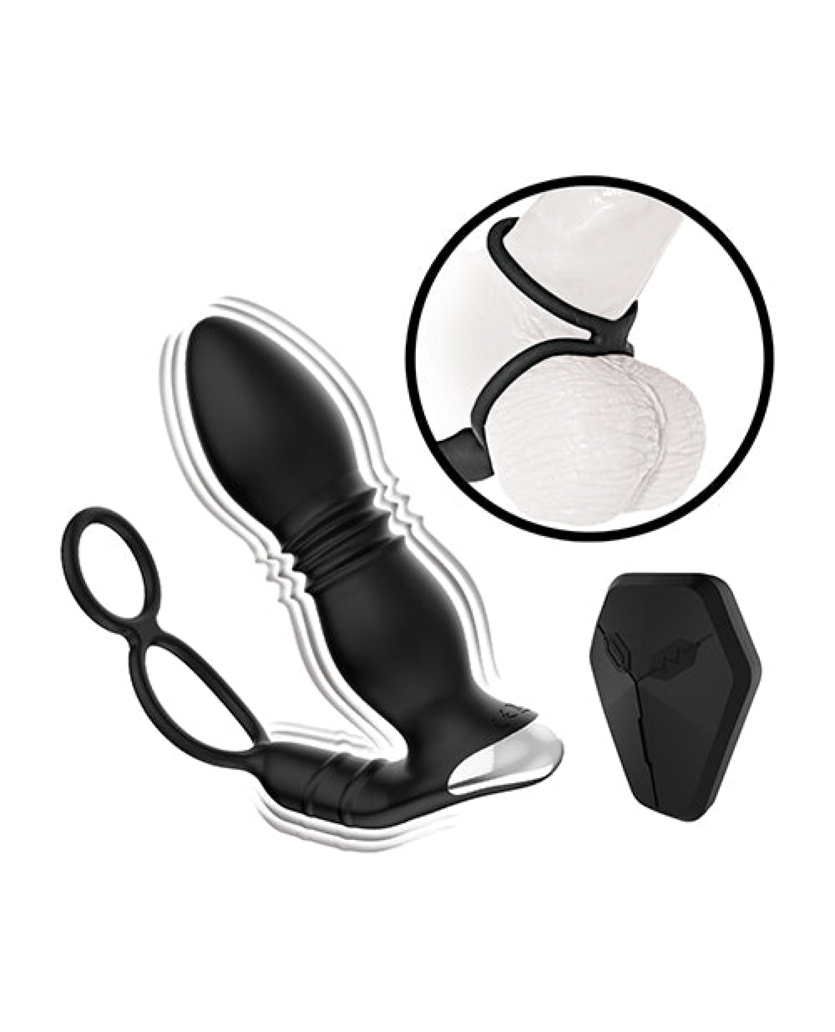 Ass-station Remote Prostate Power Plug w/Cock & Ball Ring - Black Nasstoys
