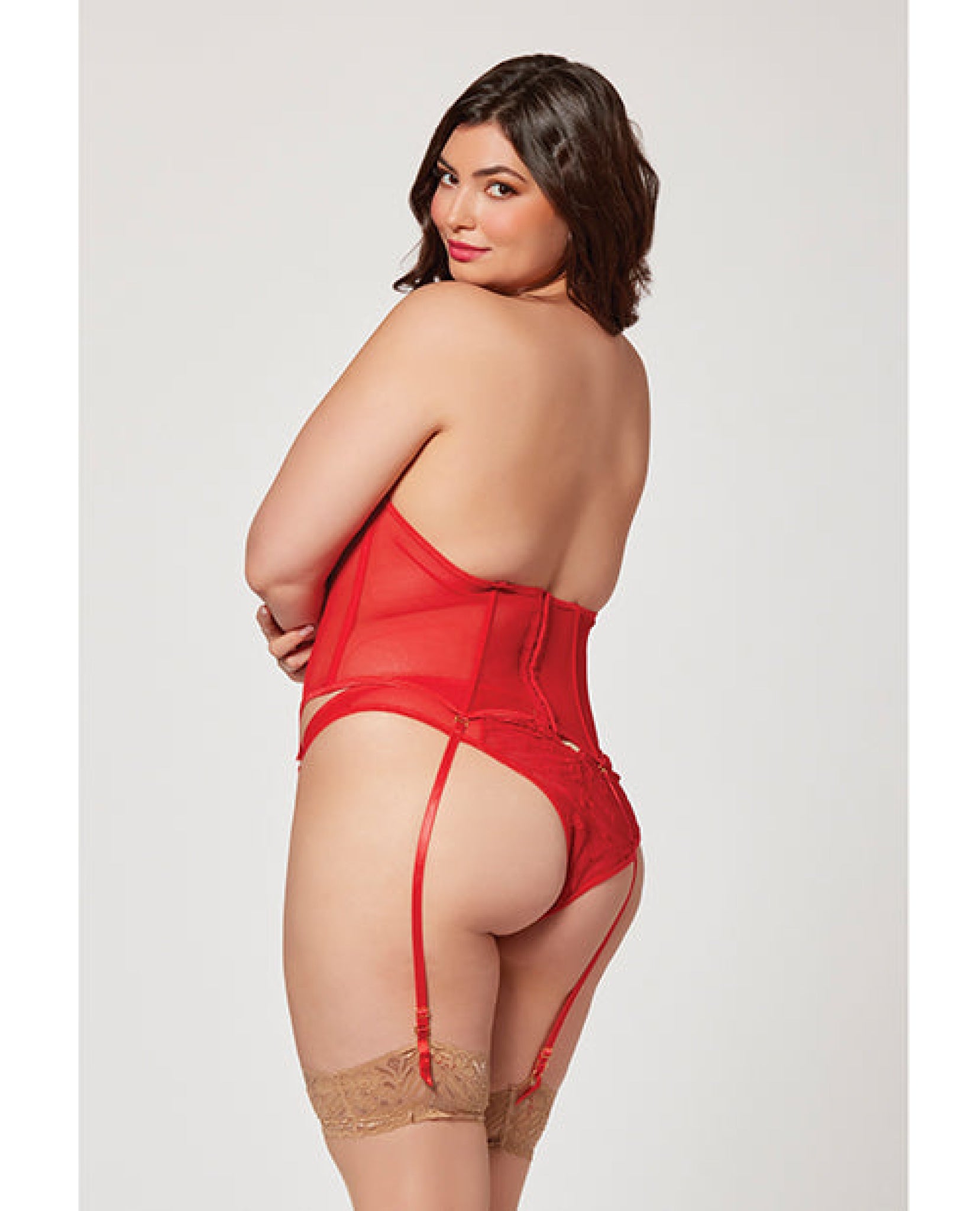 Valentines Heart Embroidered Mesh Bustier & Panty Red Seven 'til Midnight Costume