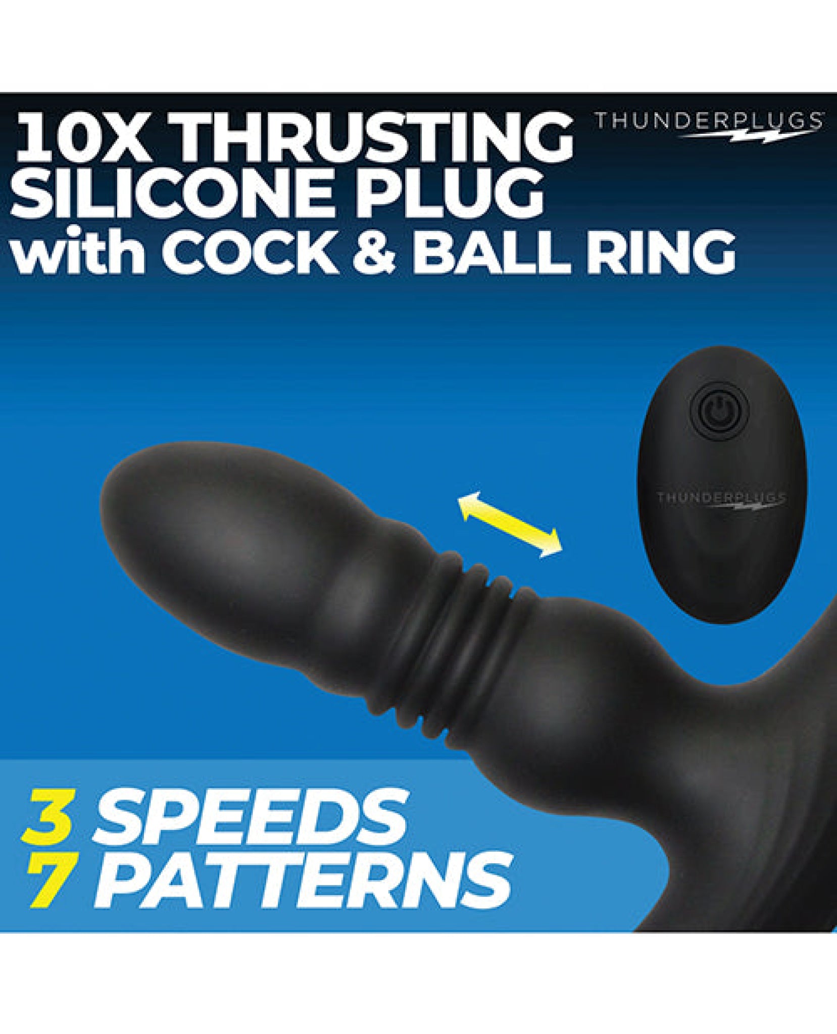Thunderplugs 10x Thrusting Silicone Vibrator W/cock & Ball Strap & Remote - Black Thunderplugs