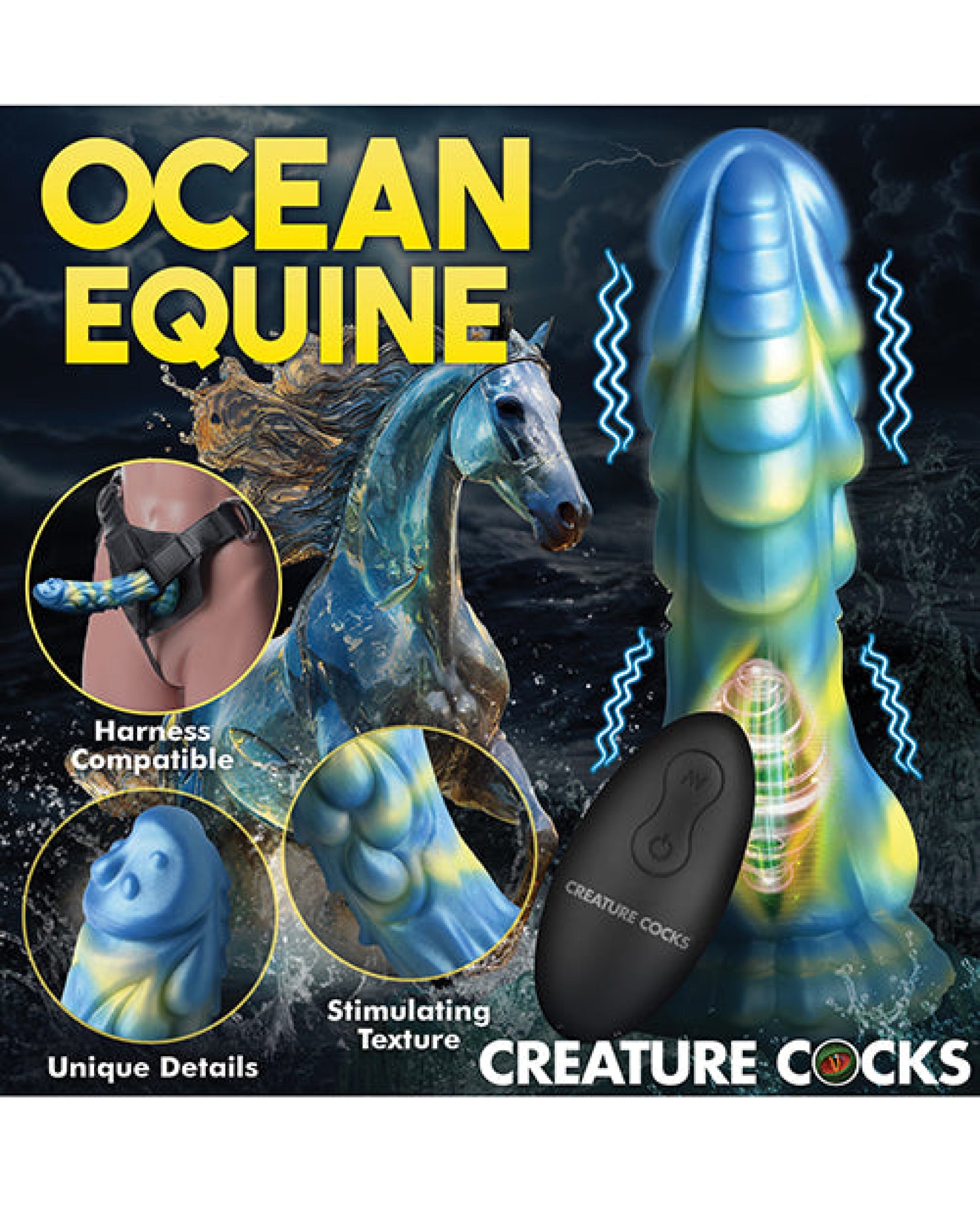 Creature Cocks  Sea Stallion Vibrating Dildo w/ Remote - Blue/Yellow Xr LLC