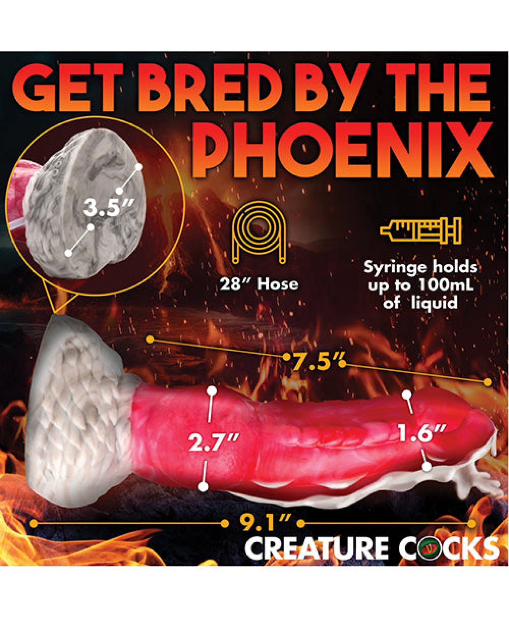 Creature Cocks Resurrector Phoenix Squirting Silicone Dildo - Red/White Xr LLC