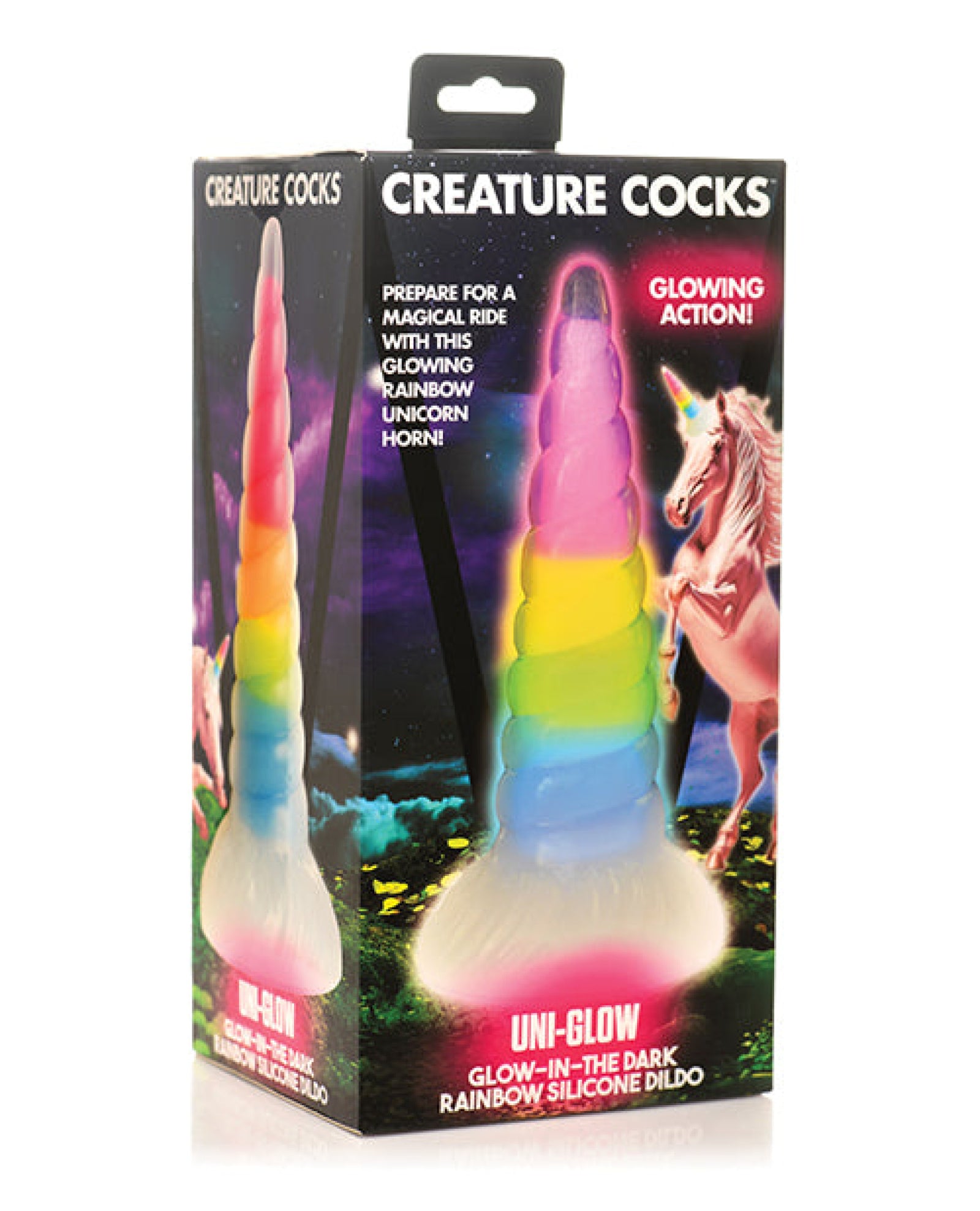 Creature Cocks Uni Glow in the Dark Silicone Dildo - Rainbow Xr LLC