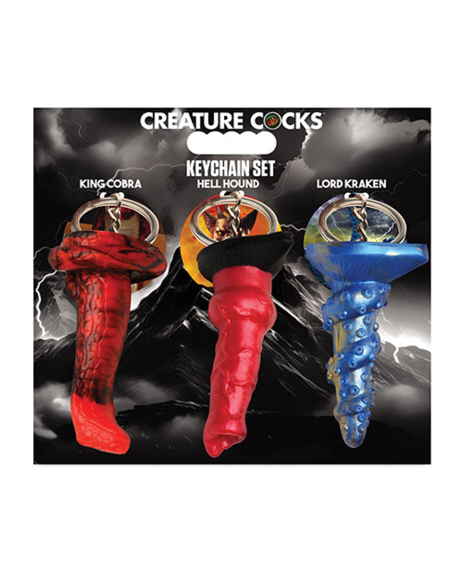Creature Cocks Hell-Hound, Lord Kraken, & King Cobra Silicone Key Chain Set - Pack of 3 Multi Color Xr LLC