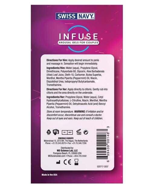 Swiss Navy Infuse Arousal Gels For Couples Swiss Navy
