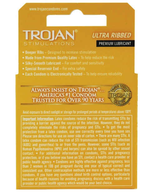 Trojan Ribbed Condoms - Box Of 3 Trojan