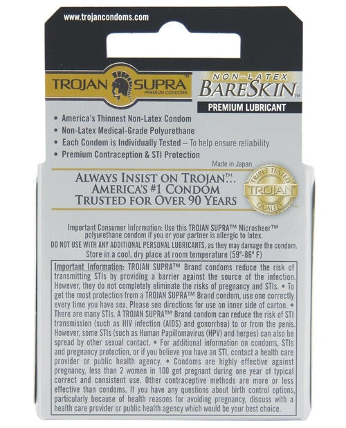 Trojan Supra Ultra-thin Polyurethane Condoms - Box Of 3 Trojan