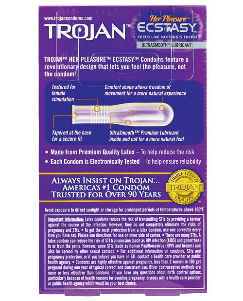 Trojan Her Pleasure Ecstasy Condoms - Box Of 10 Trojan