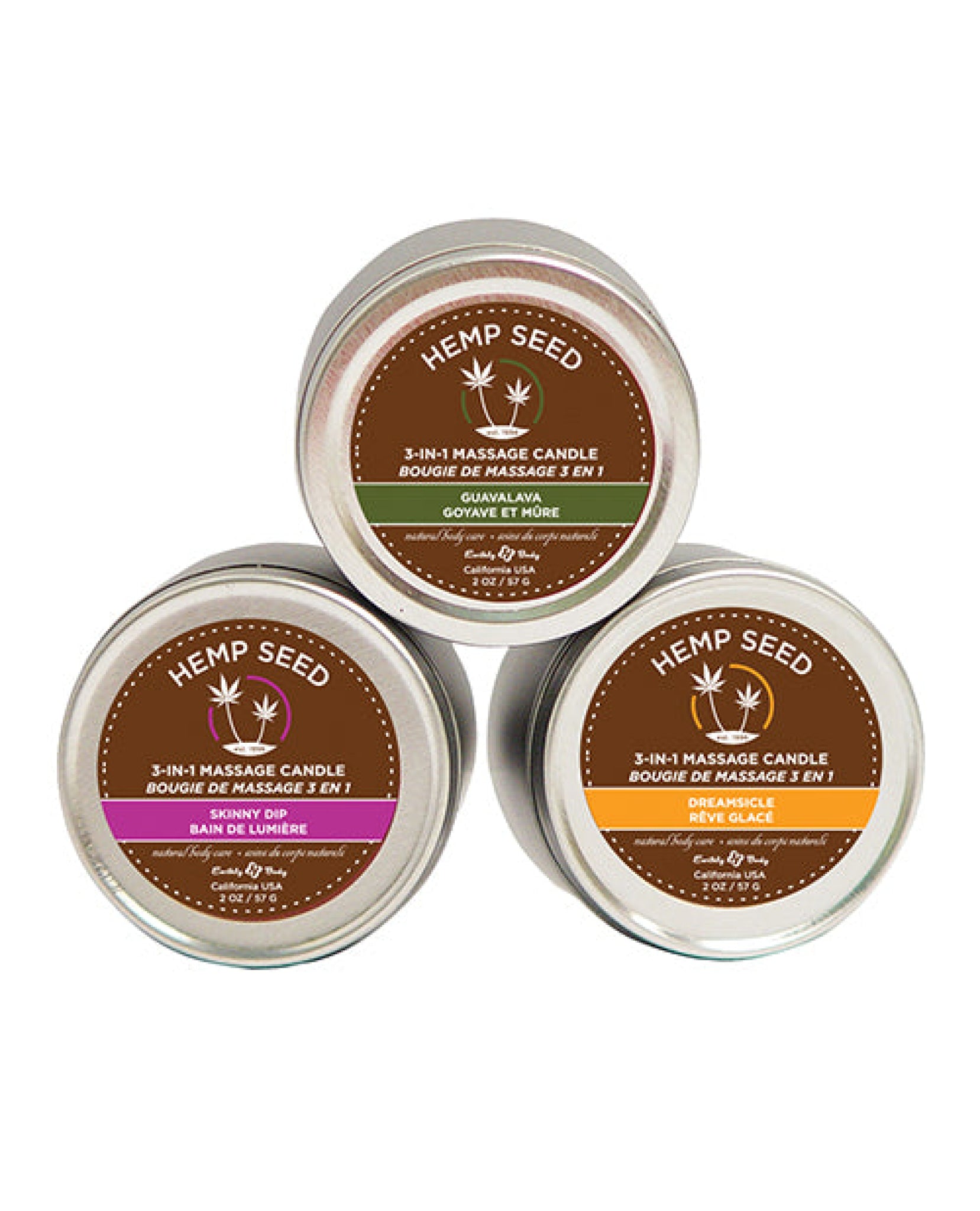 Earthly Body Massage Candle Trio Gift Bag - 2 Oz Skinny Dip, Dreamsicle, & Guavalva Earthly Body