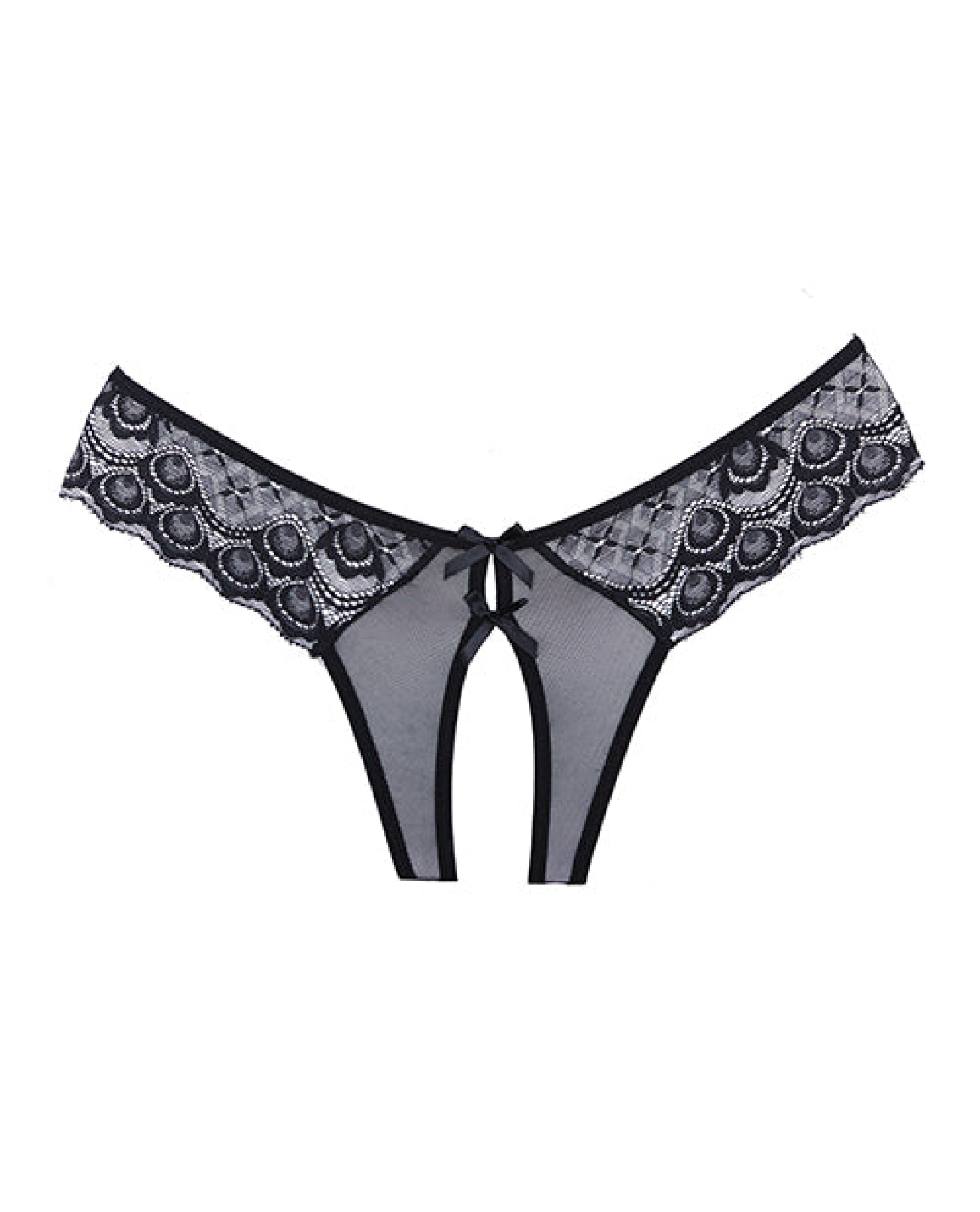 Adore Foreplay Lace & Mesh Front Open Panty Black O-s Allure