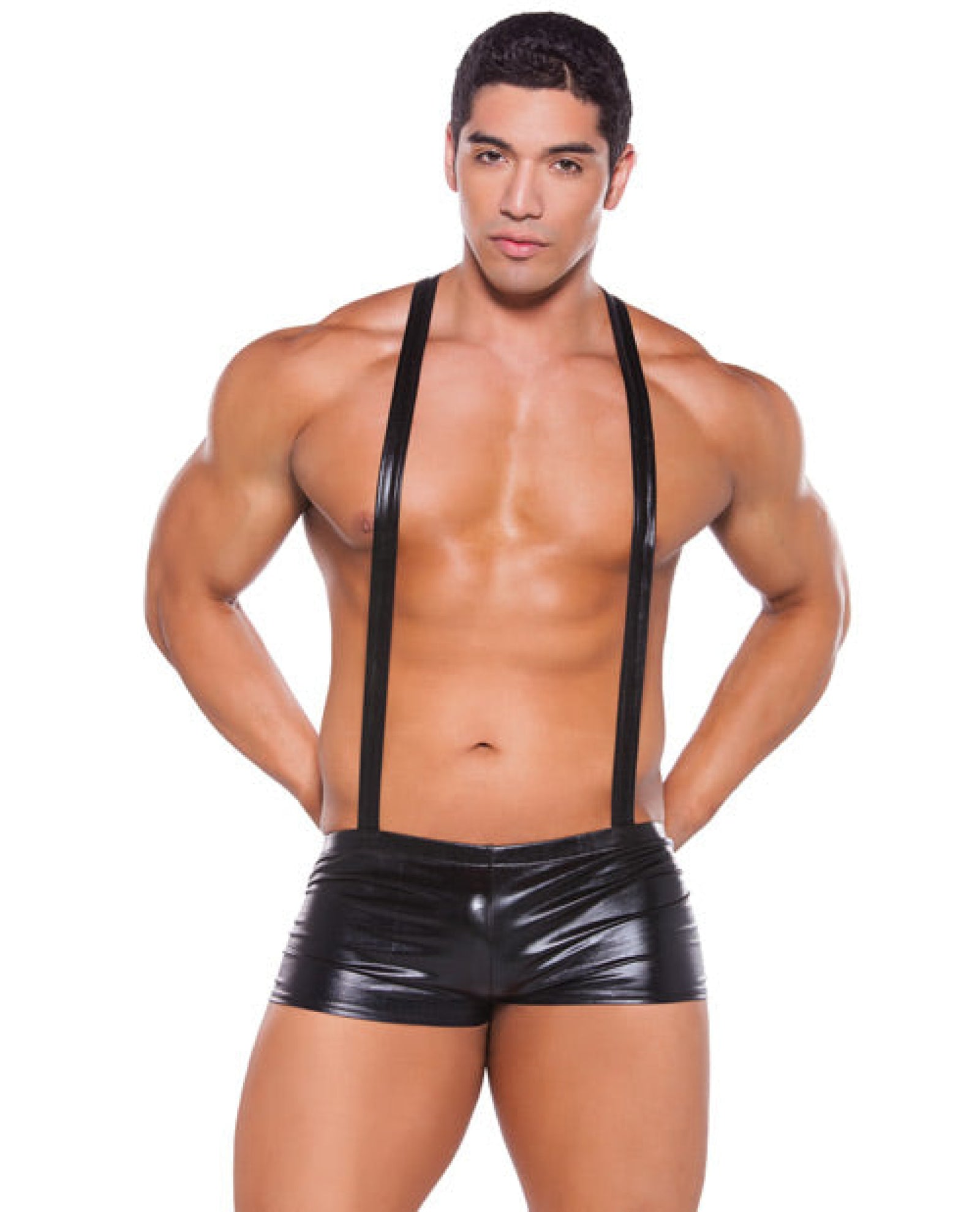 Zeus Wet Look Suspender Shorts Black O-s Allure