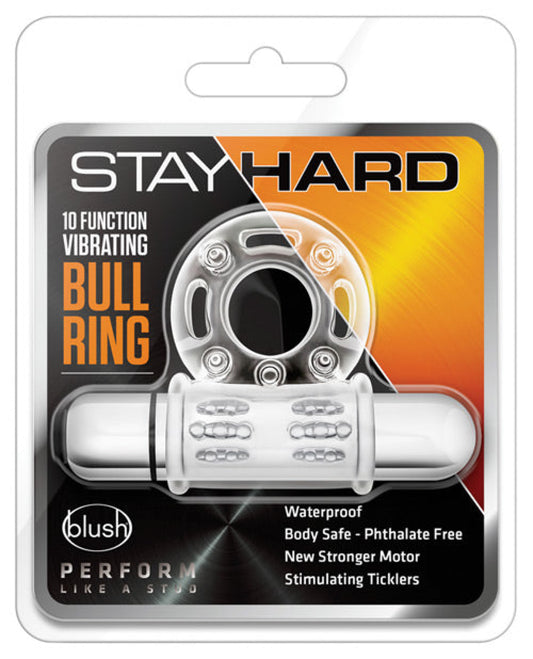 Blush Stay Hard 10 Function Vibrating Bull Ring Cock Ring - Clear Blush Novelties 1657