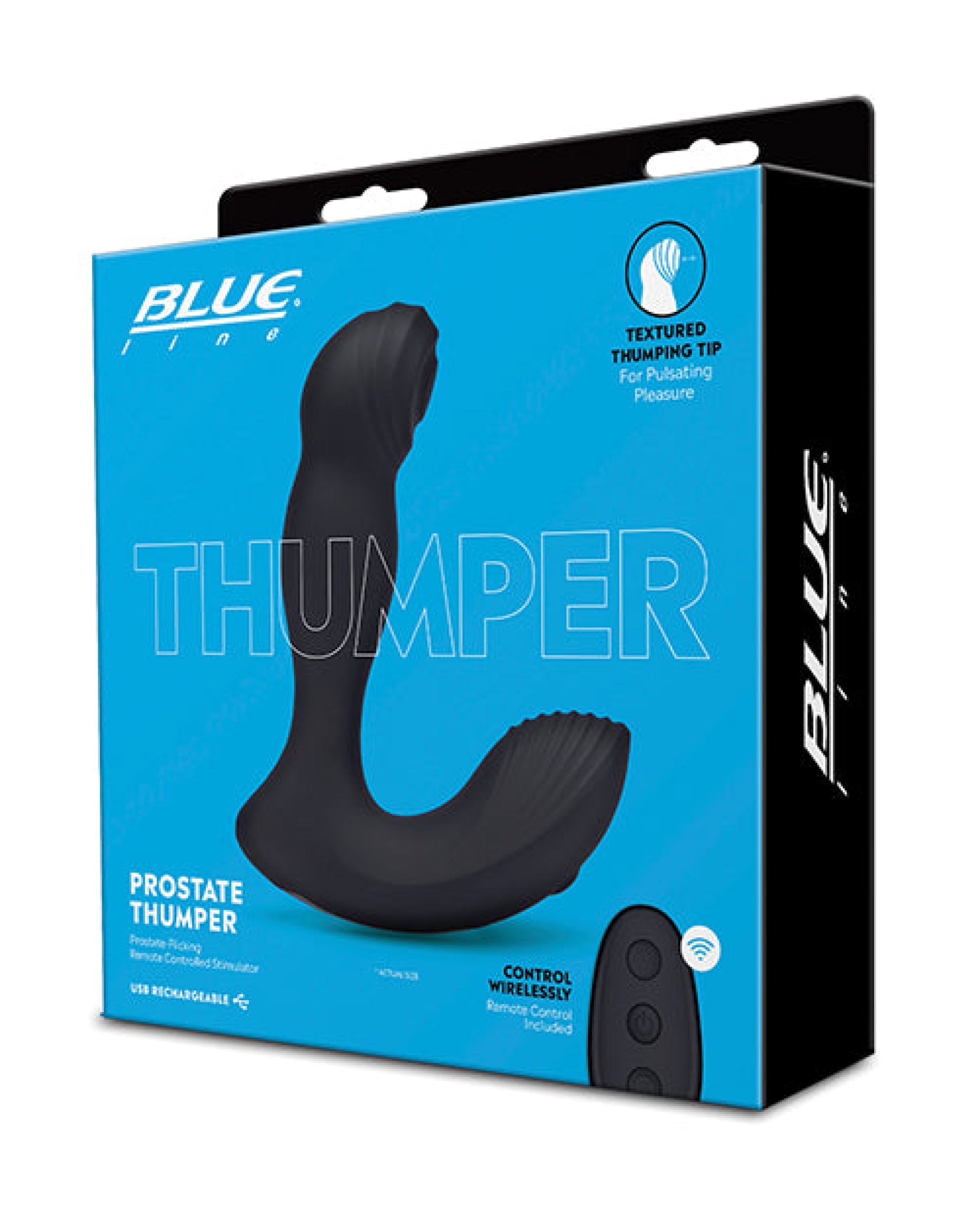 Blue Line Vibrating Prostate Thumper W-remote - Black Blue Line