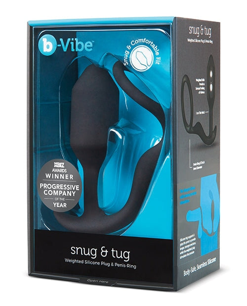 B-vibe Snug & Tug Weighted Silicone & Penis Ring - 128 G Black B-vibe
