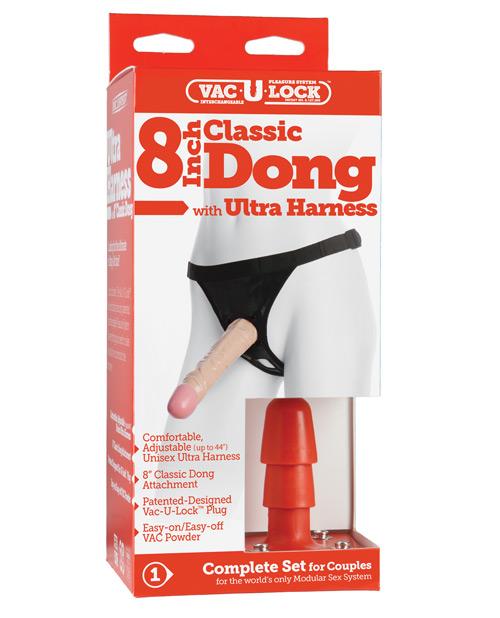 Ultra Harness 2 Set W-8" Dong & Powder - Flesh Doc Johnson