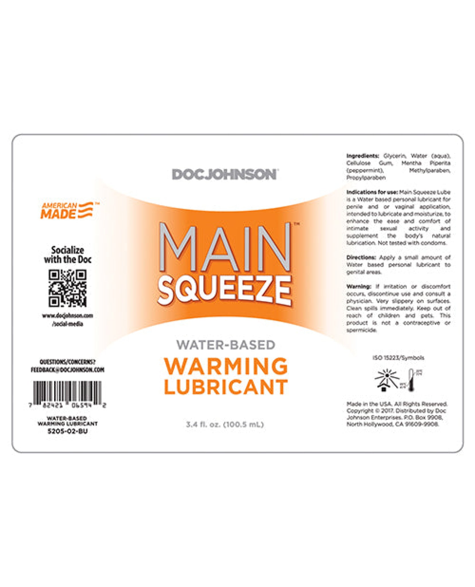 Main Squeeze Warming Water-based Lubricant - 3.4 Oz Doc Johnson