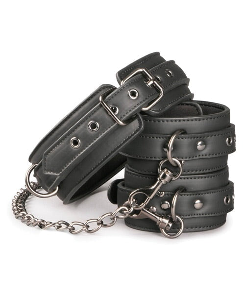 Easy Toys Faux Leather Collar W-handcuffs - Black Easy Toys