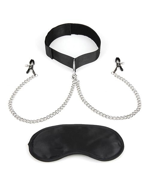 Lux Fetish Collar & Nipple Clamps W-adjustable Pressure Clamps Lux Fetish