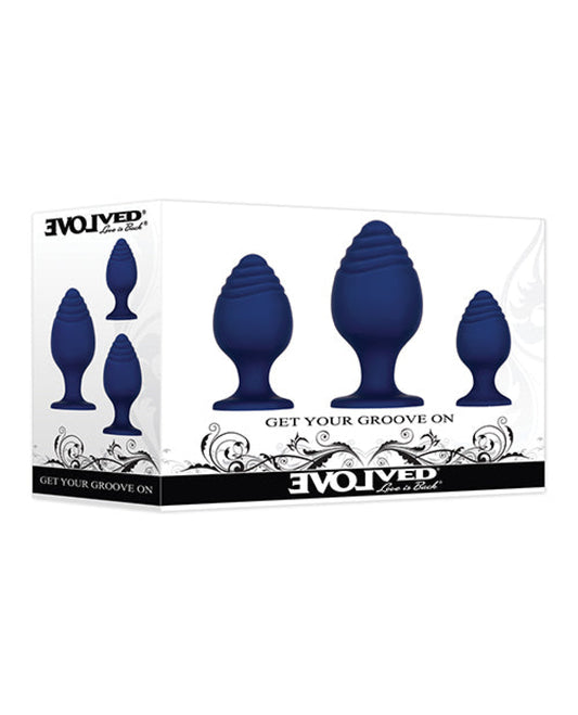 Evolved Get Your Groove On 3 Pc Silicone Anal Plug Set - Blue Evolved Novelties 1657