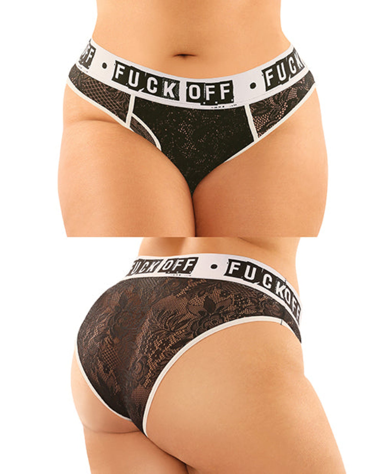 Vibes Buddy Fuck Off Lace Boy Brief & Lace Thong Black Qn Fantasy Lingerie