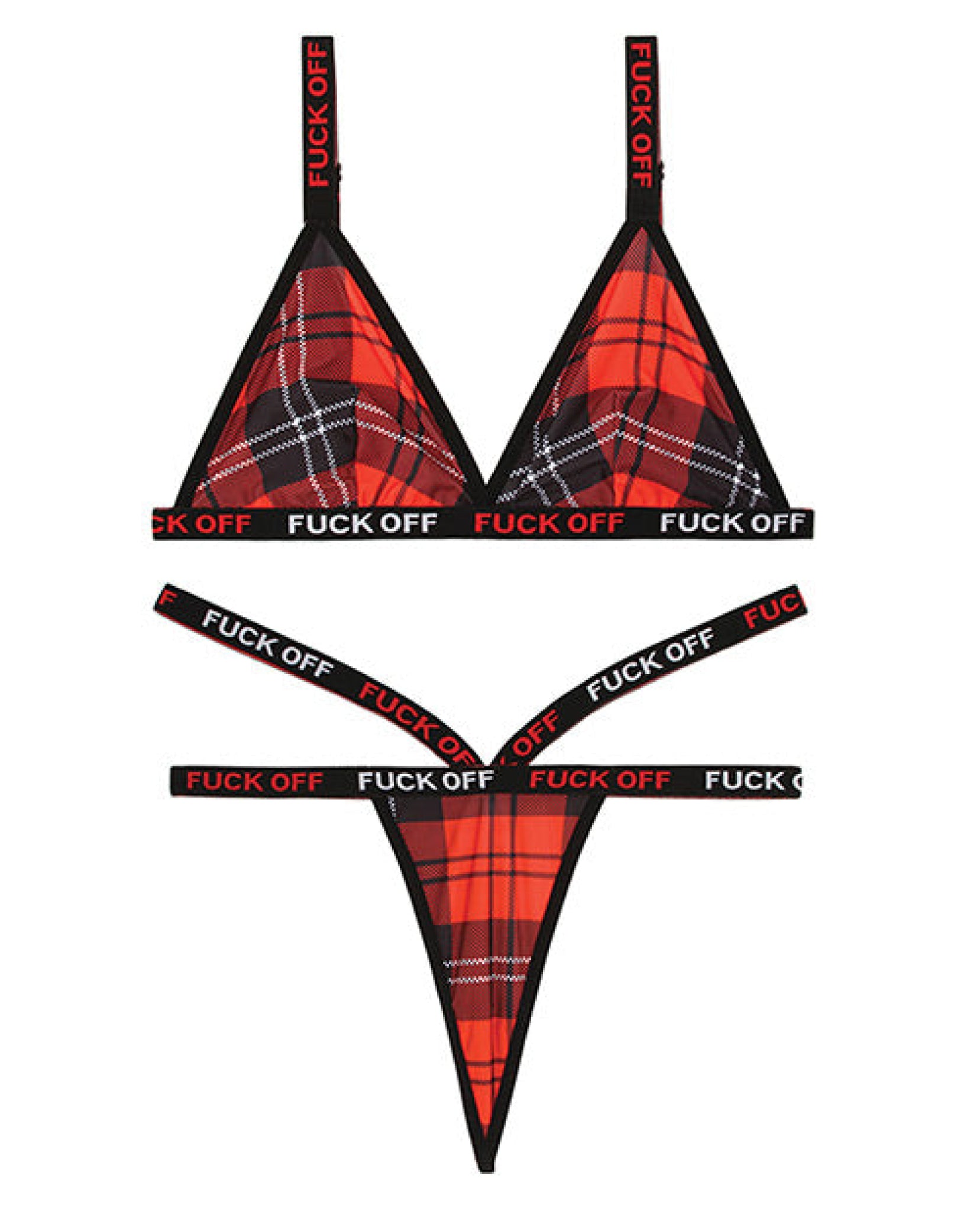Vibes Fuck Off Bralette and Thong Plaid Fantasy Lingerie