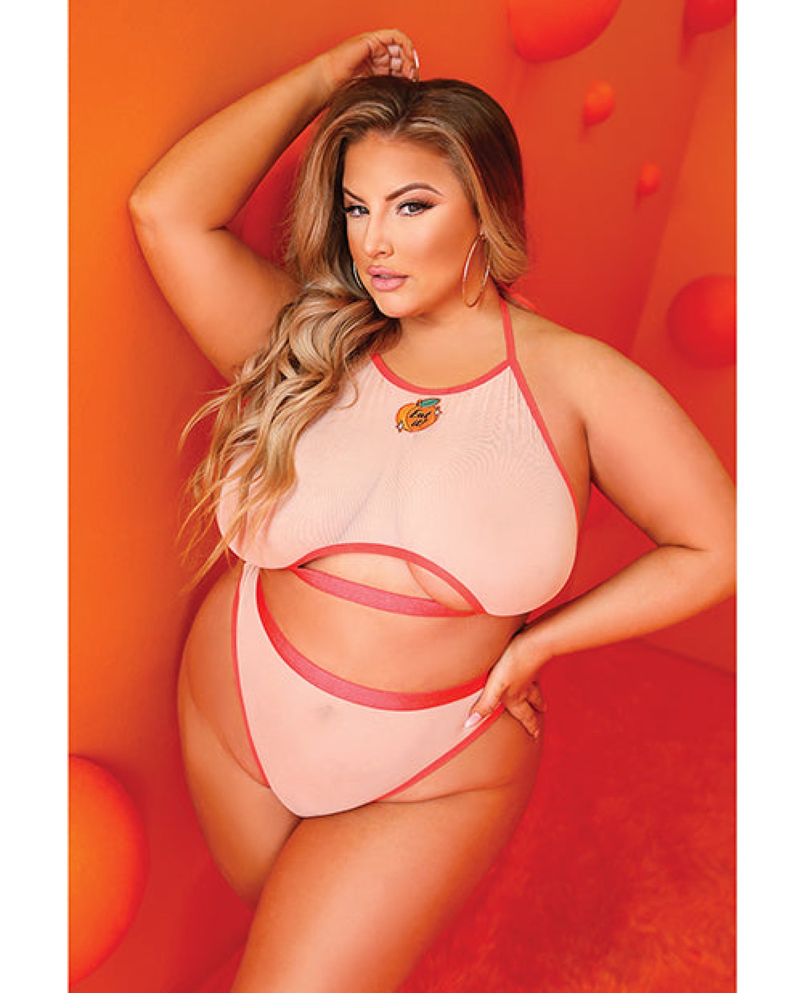 Just Peachy Cut Out Halter Top & Cheeky Panty Nude Qn Fantasy Lingerie