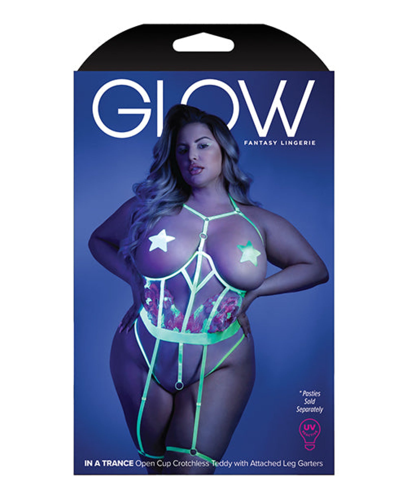 Glow Black Light Embroidered Cupless Garter Teddy (pasties Not Included) Neon Chartreuse Qn Fantasy Lingerie