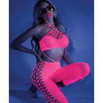 Glow Black Light Cropped Cutout Halter Bodystocking Neon Pink O-s Fantasy Lingerie