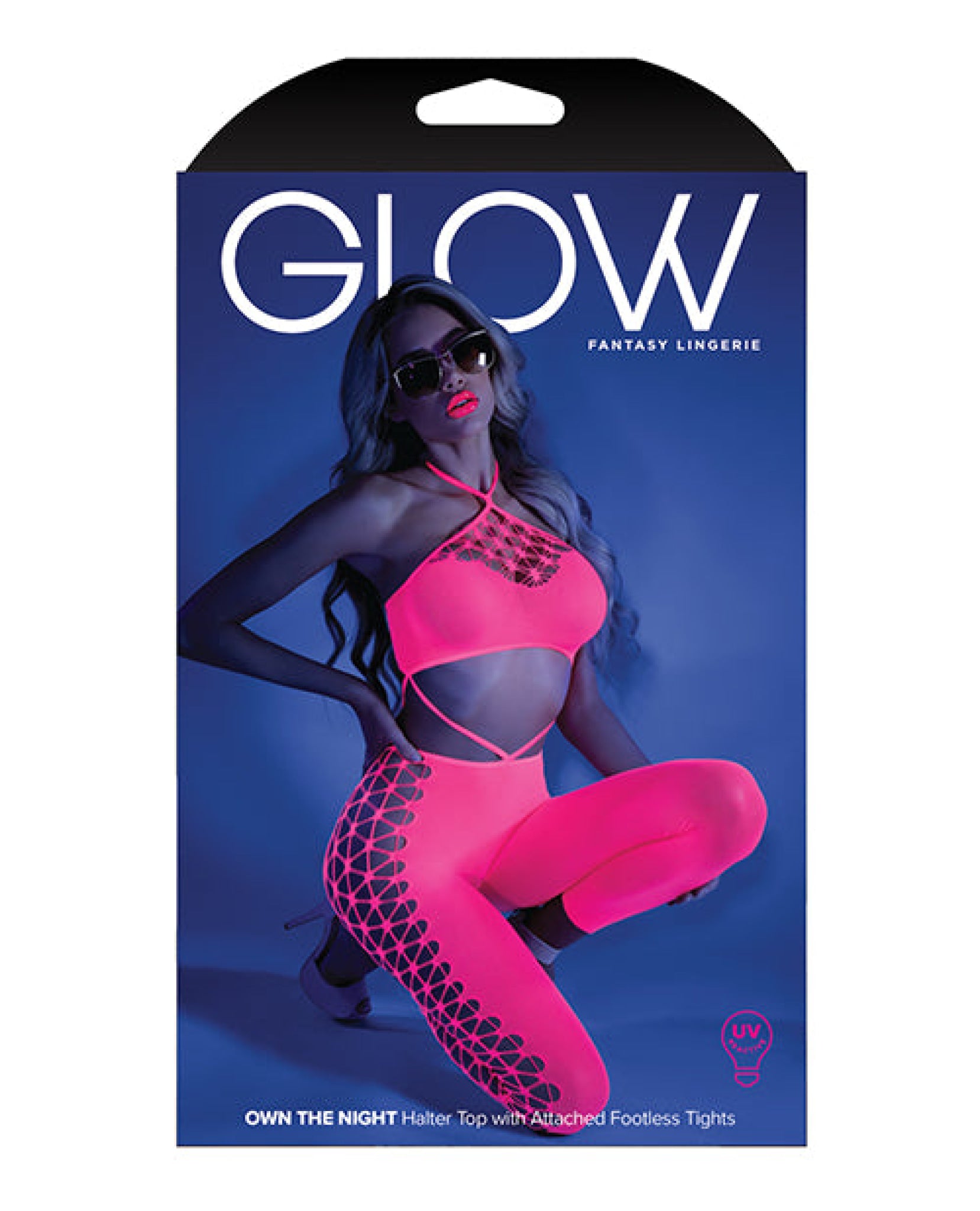 Glow Black Light Cropped Cutout Halter Bodystocking Neon Pink O-s Fantasy Lingerie