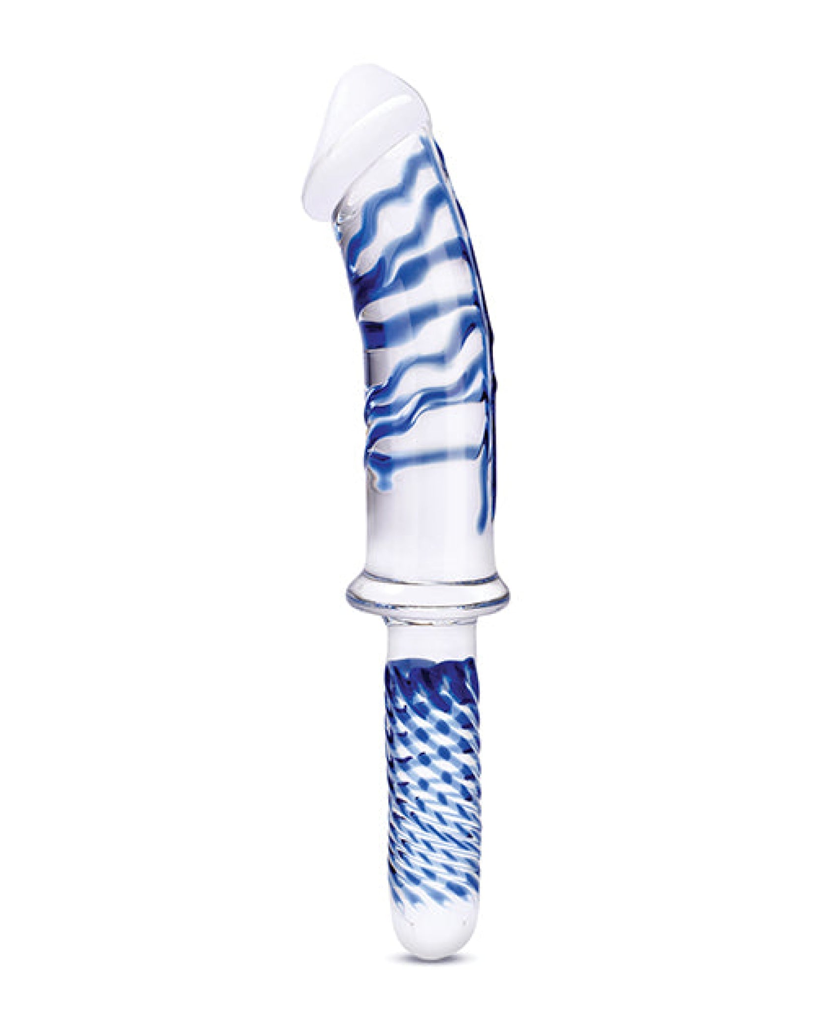 Glas 11" Realistic Double Ended Glass Dildo W-handle - Blue Gläs