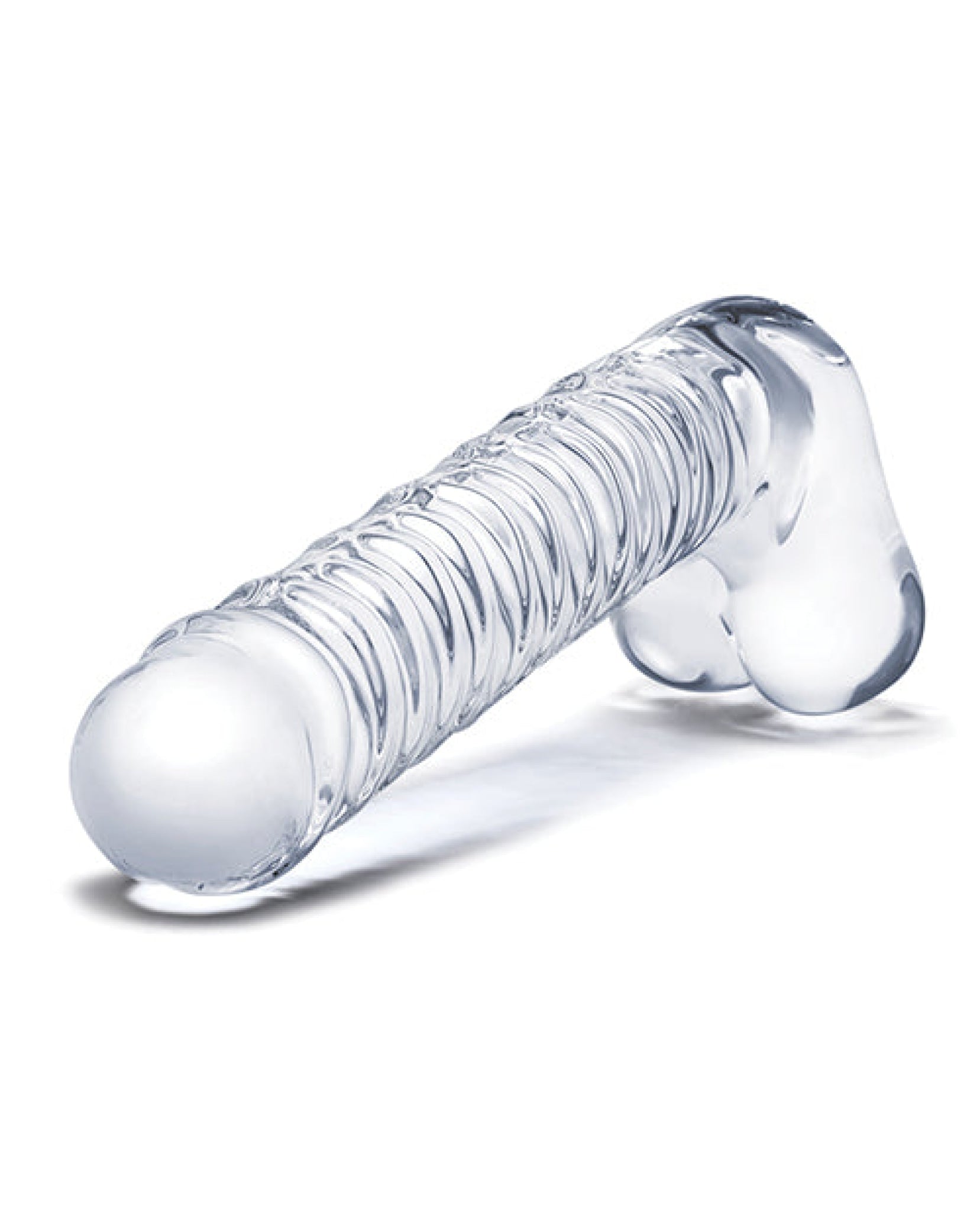 Glas 8" Realistic Ribbed Glass G-spot Dildo W-balls - Clear Gläs