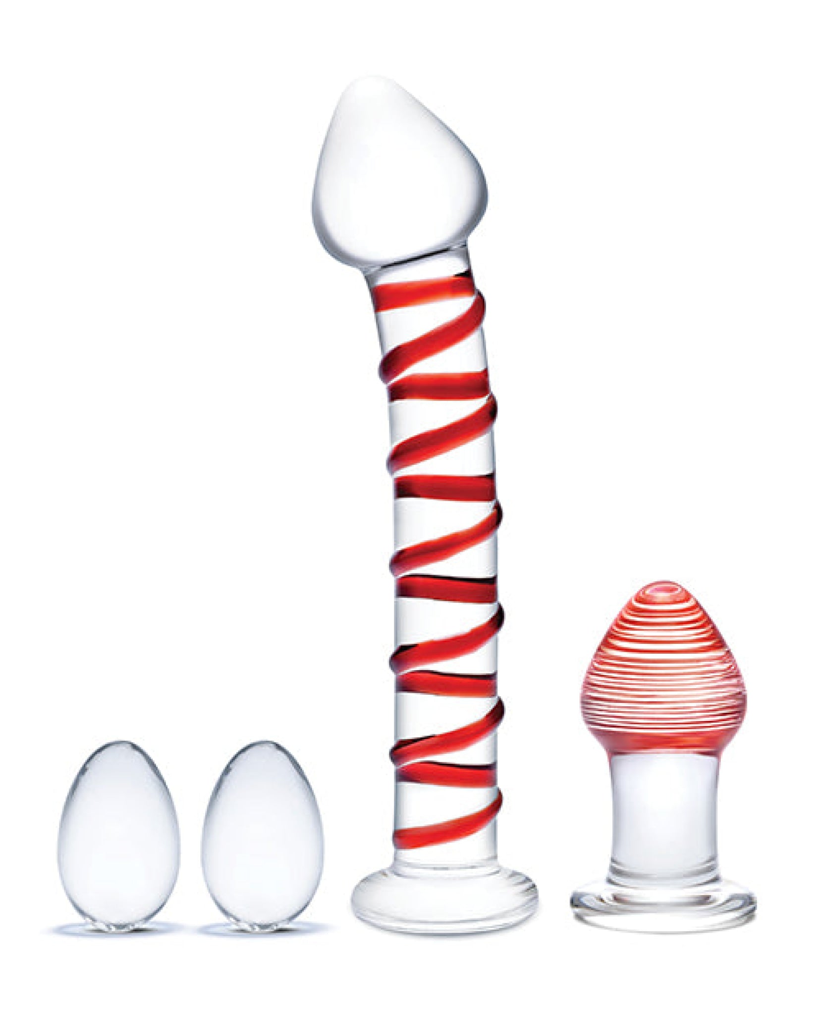 Glas 4 Pc Mr. Swirly Set W-glass Kegal Balls & 3.25" Butt Plug - Red Gläs