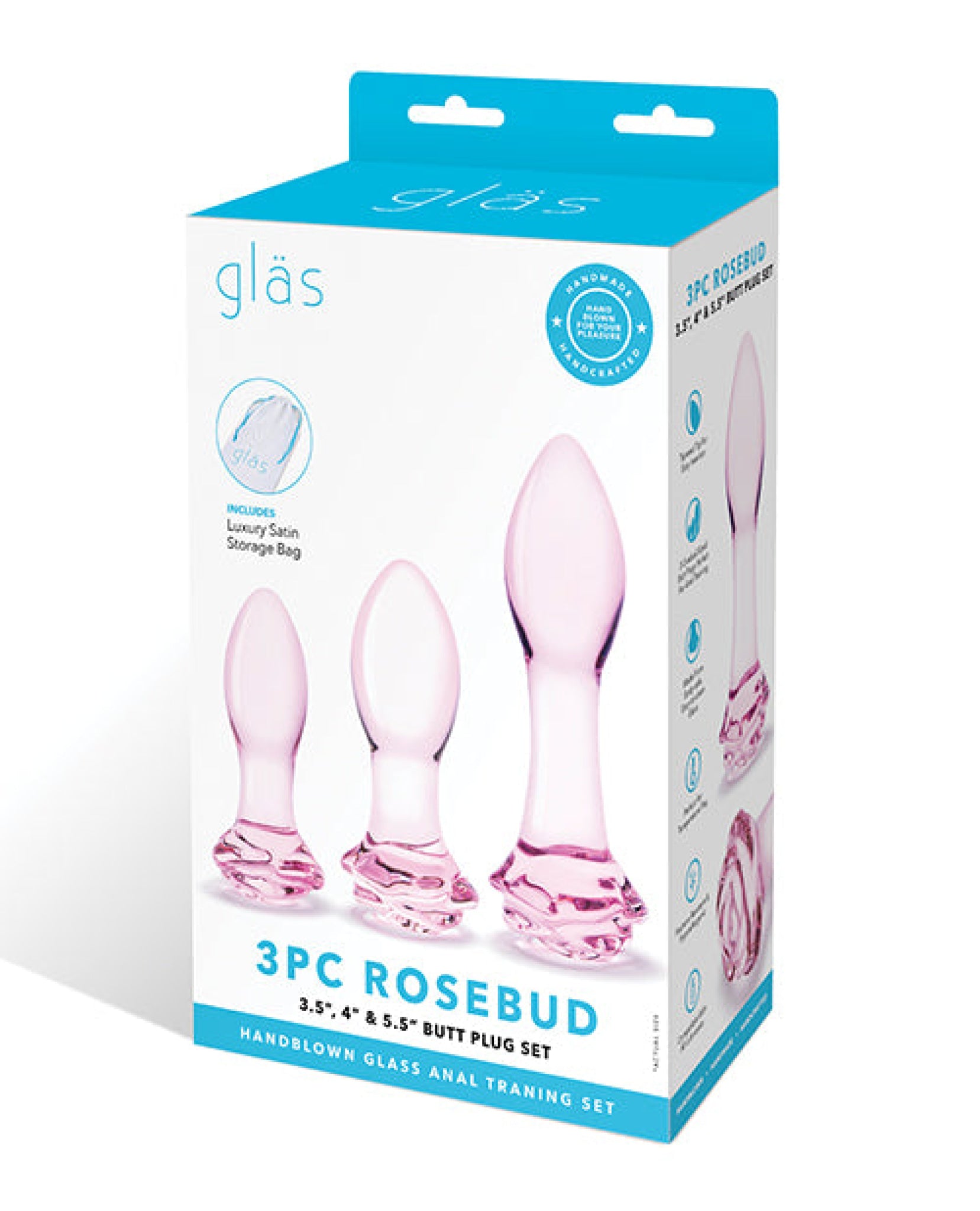 Glas 3 Pc Rosebud Butt Plug Set - Pink Gläs