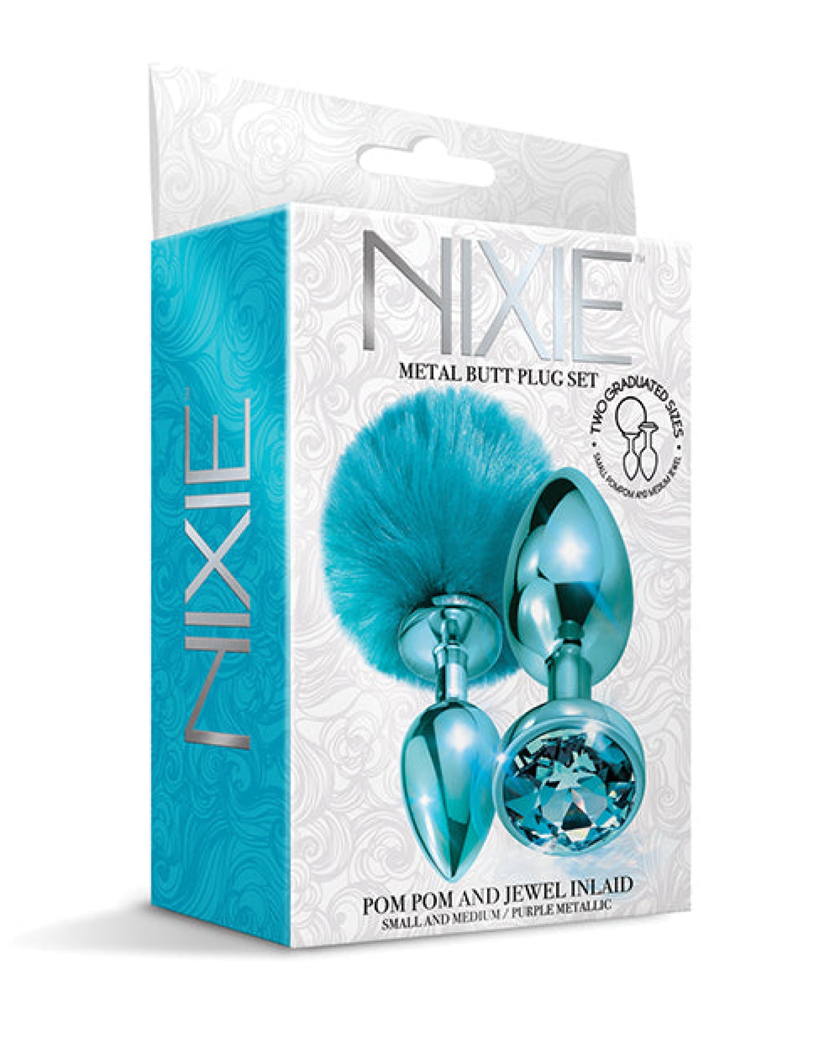 Nixie Metal Butt Plug Set W/jewel Inlaid & Pom Pom Nixie