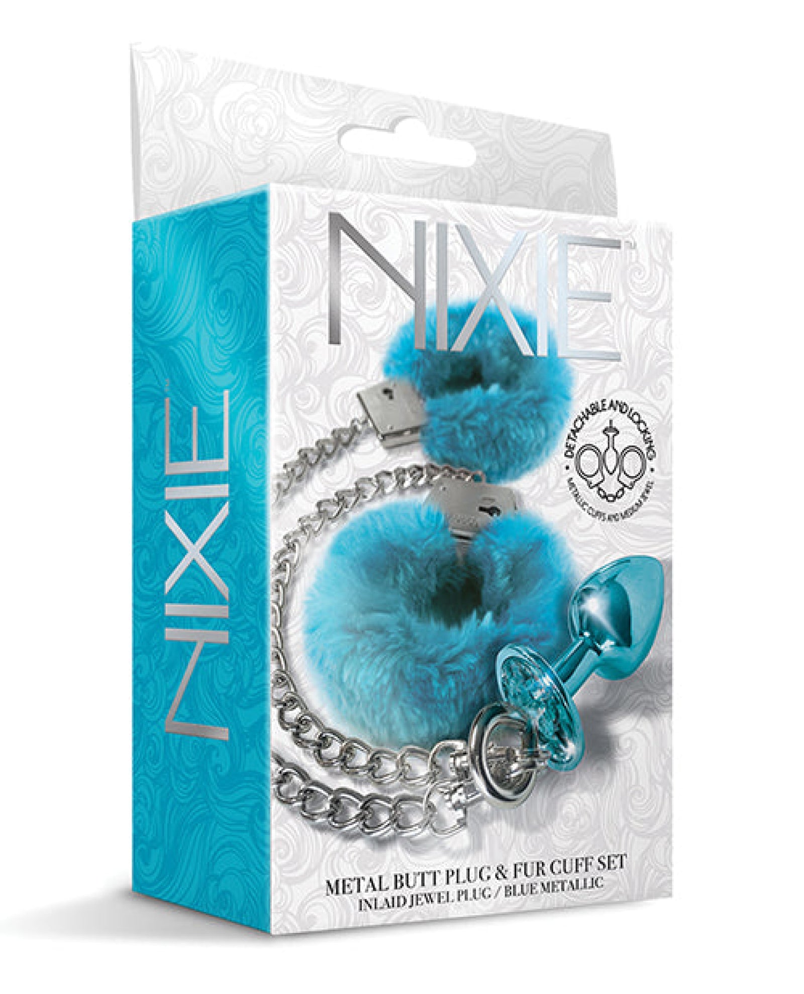 Nixie Metal Butt Plug W/inlaid Jewel & Fur Cuff Set Nixie