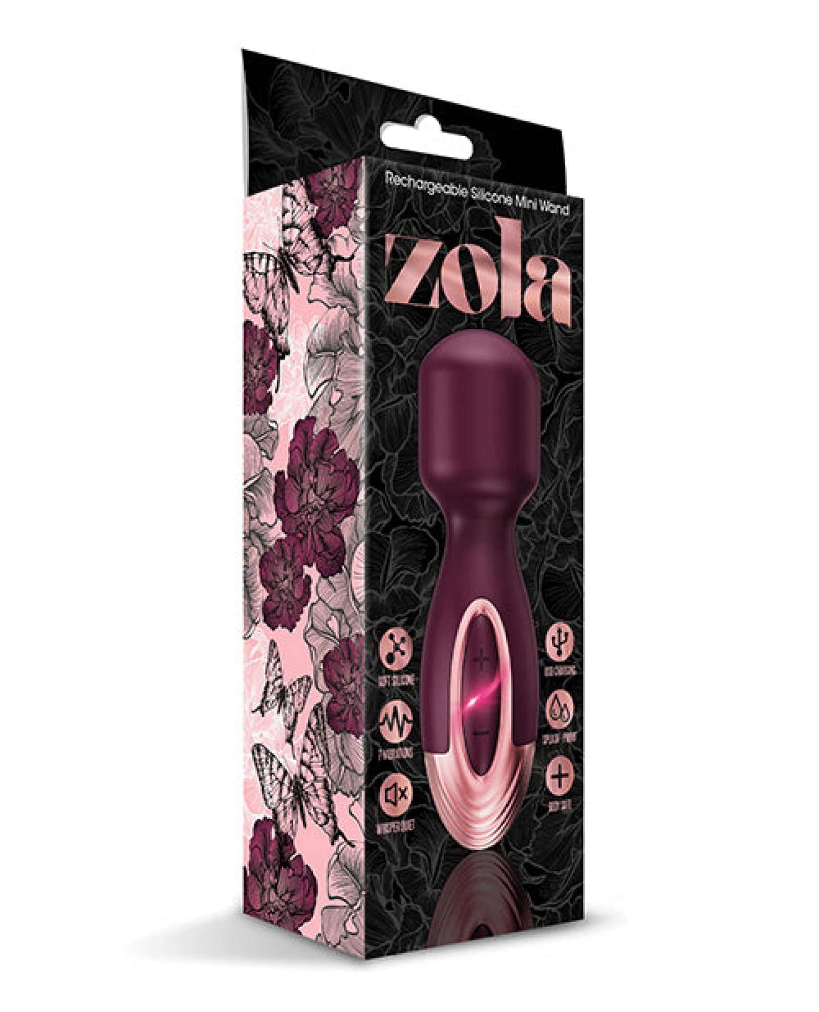 Zola Rechargeable Silicone Mini Wand - Burgundy-rose Gold Zola