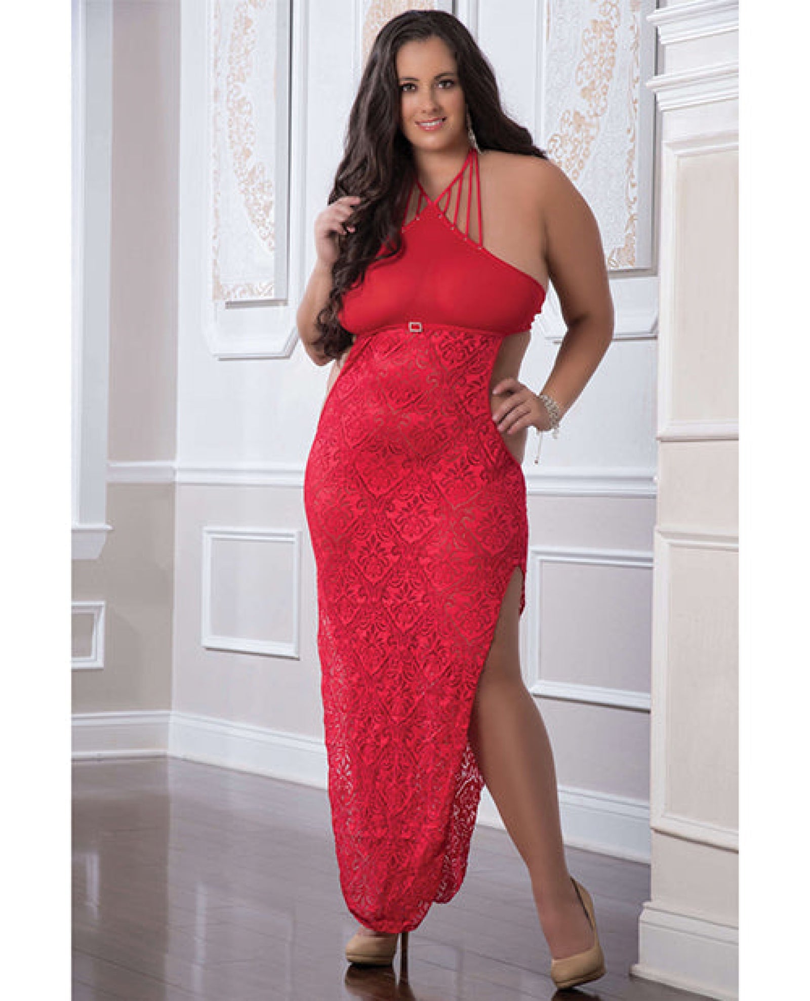 Shoulder Baring Laced Night Dress Red Qn G World Intimates
