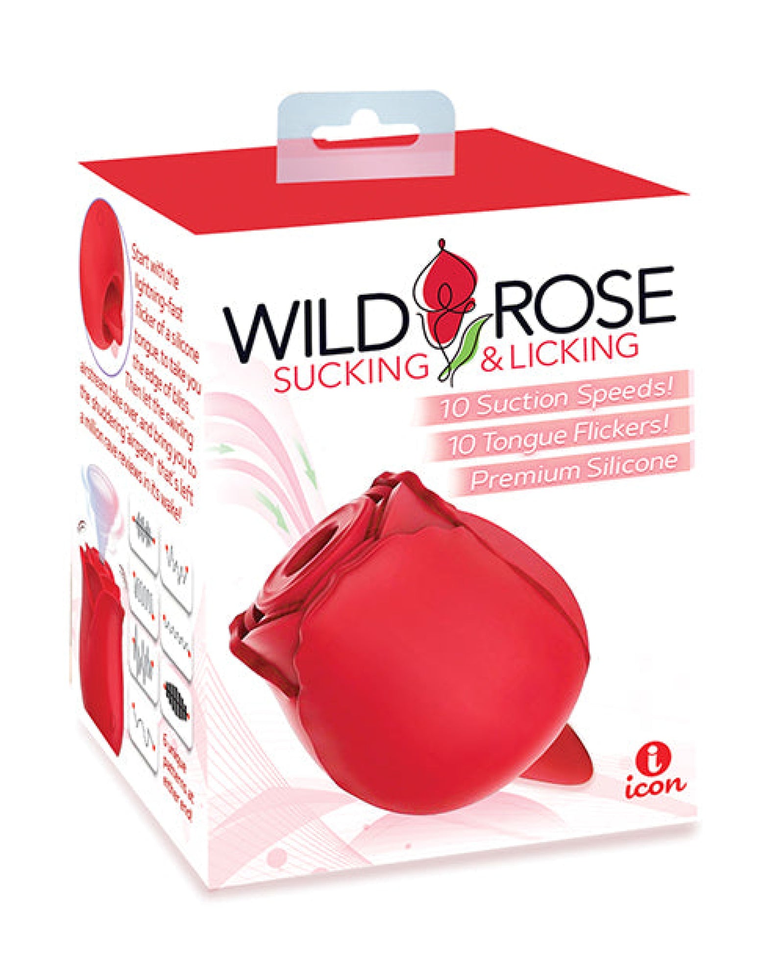 Wild Rose Rechargeable Silicone Suction & Tongue Vibrator - Red Icon
