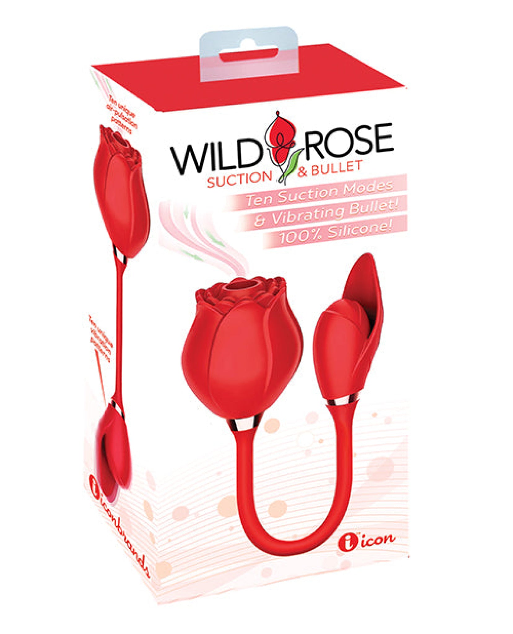 Wild Rose Rechargeable Silicone Suction & Bullet Vibrator - Red Icon