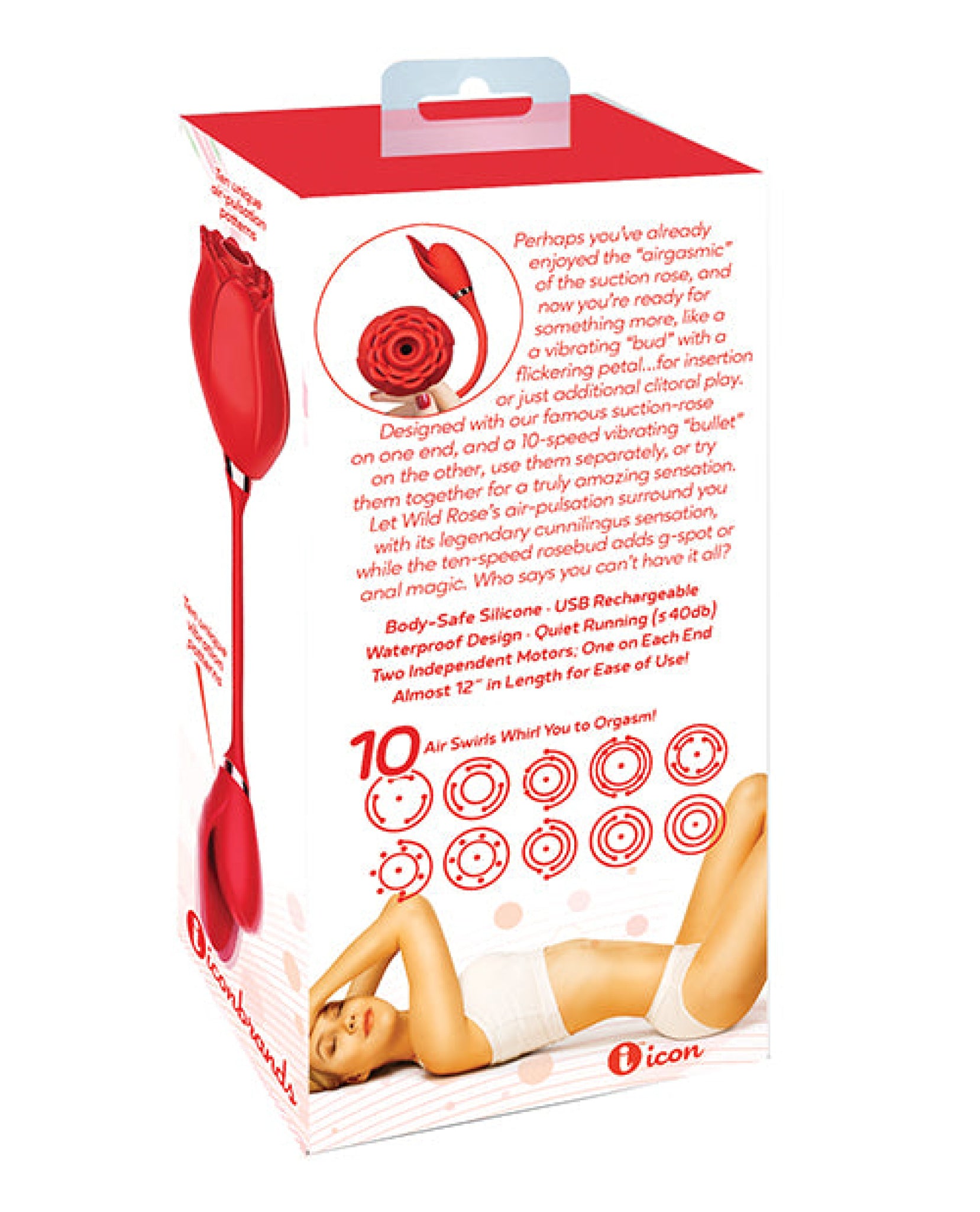 Wild Rose Rechargeable Silicone Suction & Bullet Vibrator - Red Icon
