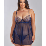 Jennie Cross Dyed Galloon Lace & Mesh Babydoll Navy Icollection