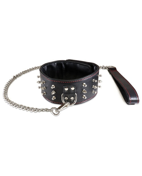 Sultra Lambskin 2 1-2" Studded Collar W-24" Chain - Black Sultra
