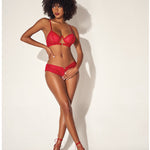 Shadow Stripe Underwire Top W/heart Detail & Crotchless Bottom Red Mapale